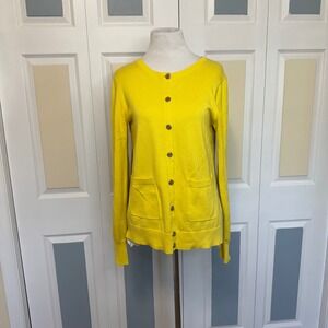 Cabi Women's 3010 Belle Colorblock Yellow Gray Button Up Cardigan Sweater Small